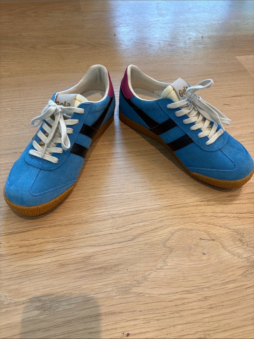 Gola Blue Suede Trainers with Black Stripes and Pink Heel size 6.5 Never worn - Picture 2 of 5